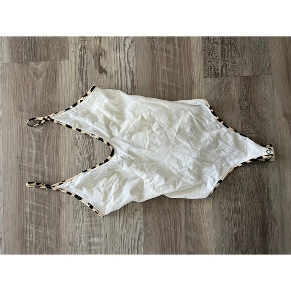 NWoT Express Body Suit White with Leopard Print trim cross cross back size XS - Picture 1 of 3